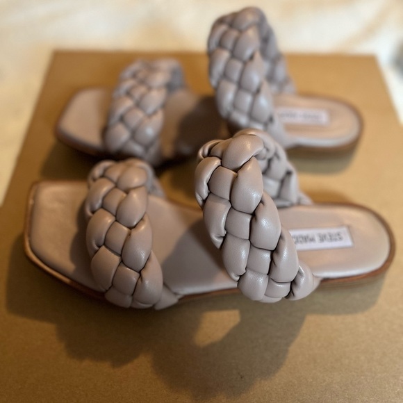 Steve Madden Taupe Spain Slide Braided Sandals Size 8.5 EUC Neutral Modern - Picture 6 of 11